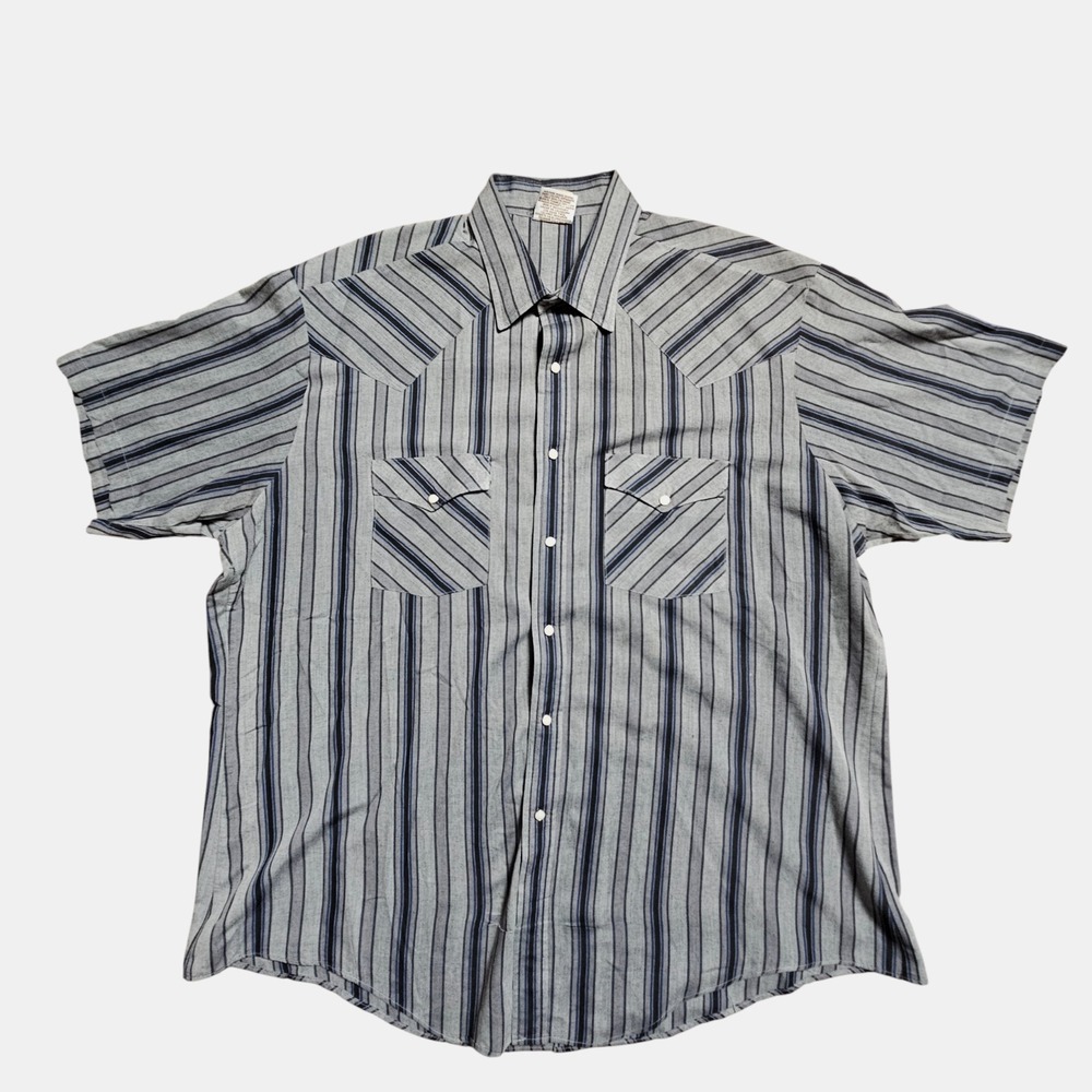 Vintage Western Frontier Striped Pearl Snap Short Sleeve Shirt XL Rodeo Cowboy‎